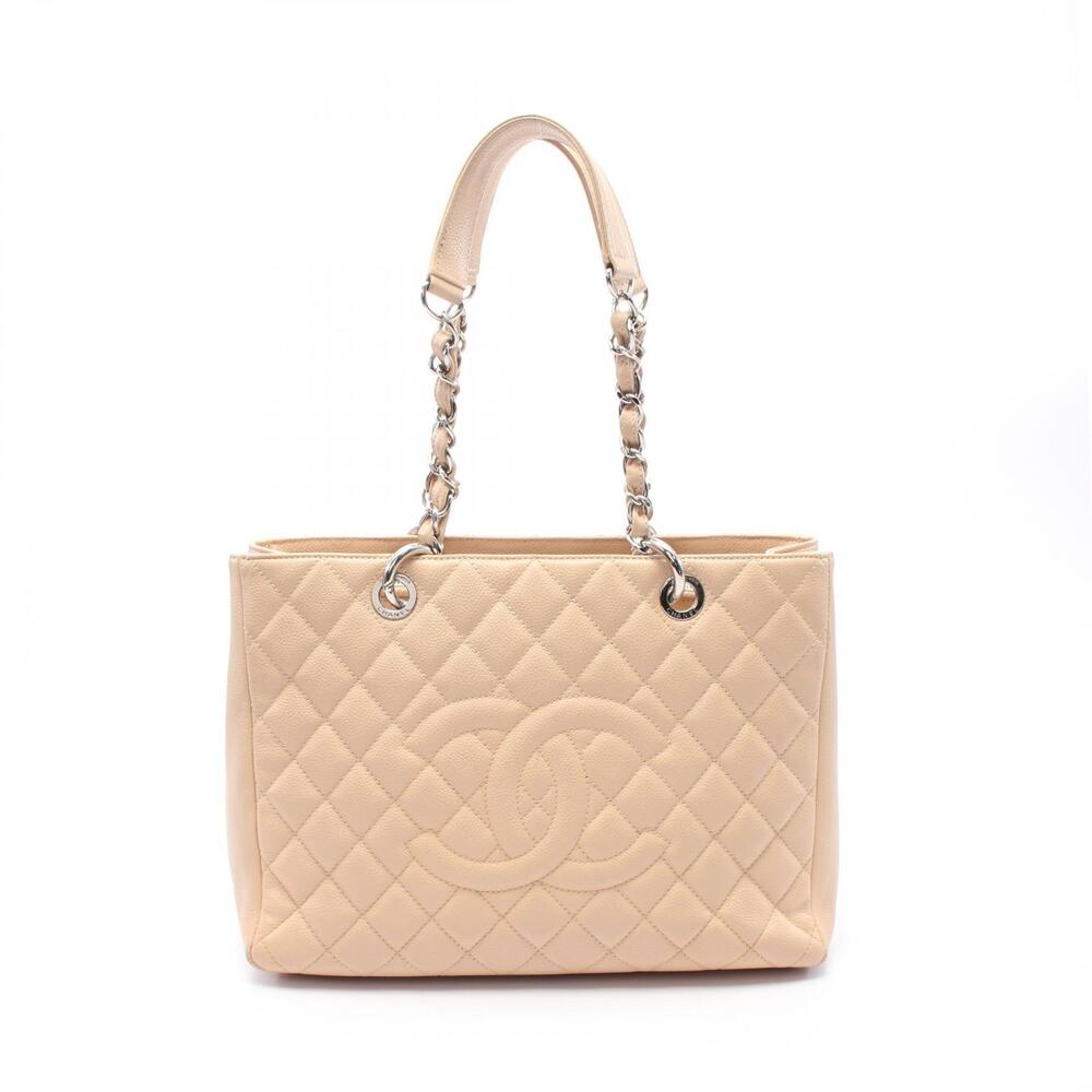 Chanel Matelasse Grand Shopping GST Tote Bag Leather Grained Calfskin Beige